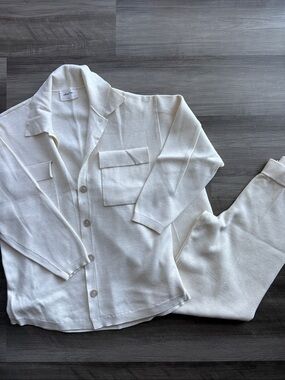 Aritzia Cream Knit Button-Front Cardigan Set